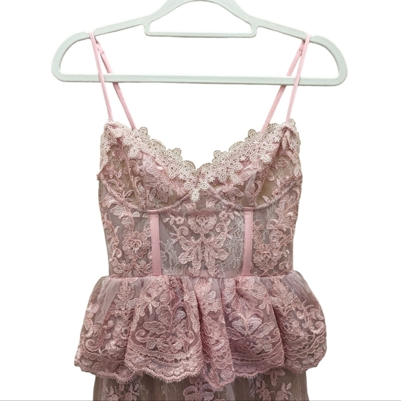 NWT V. Chapman Pink Lace Poppy Corset Peplum Mini Dress Size 0 - Picture 4 of 11